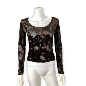 Catalyst Vintage Y2K Brown Velvet Sheer Mesh Top